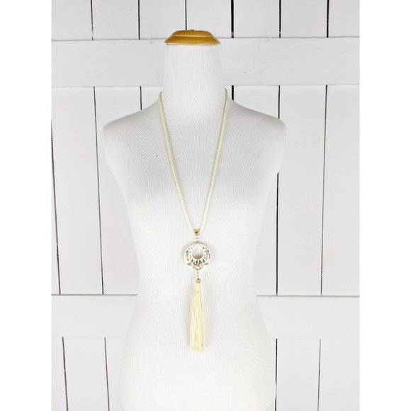 Vintage Chinese Cloisonne floral enamel tassel pendant rope necklace - Picture 4 of 5